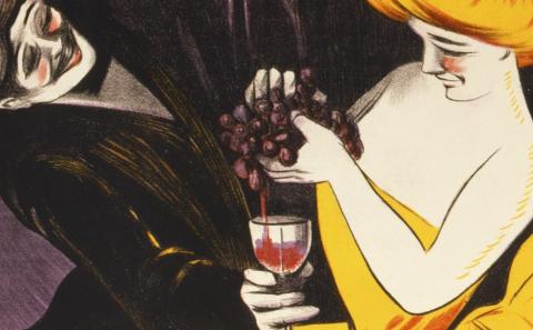 Two figures holding a wine glass from an old poster