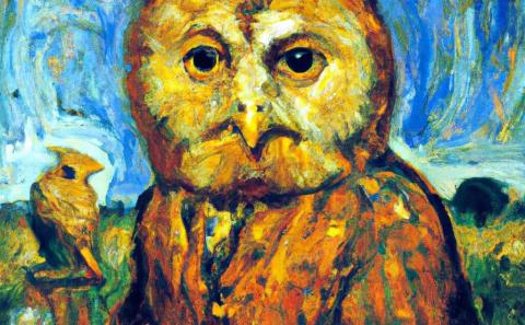 Self portrait of an owl in the style of Van Gogh, created by DALL-E 2